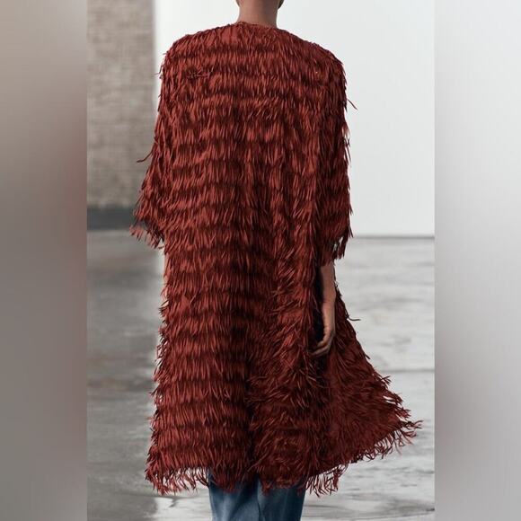 Zara COAT WITH FRINGING Size Medium - Picture 6 of 16